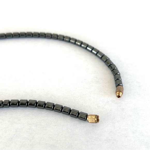 Vintage Carved Stone Cat Pendant Hematite And Blue Cat Eye Beaded Necklace 17” - Picture 8 of 9